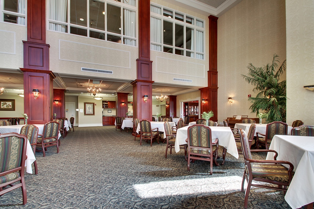 A large open dining room at Valhalla Post Acute