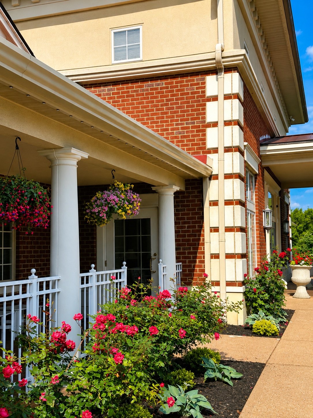 Side view of front porch and front door at Valhalla Post Acute